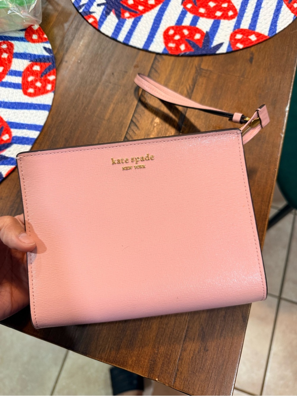 kate spade Pink Saffiano Leather Wristlet Clutch